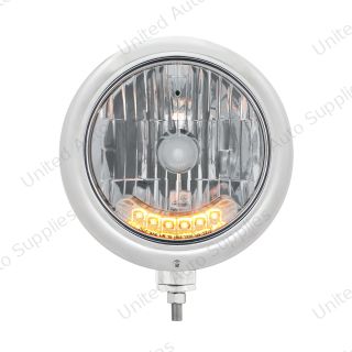 Stainless Steel Classic Headlight H4 Bulb With 6 Amber LED