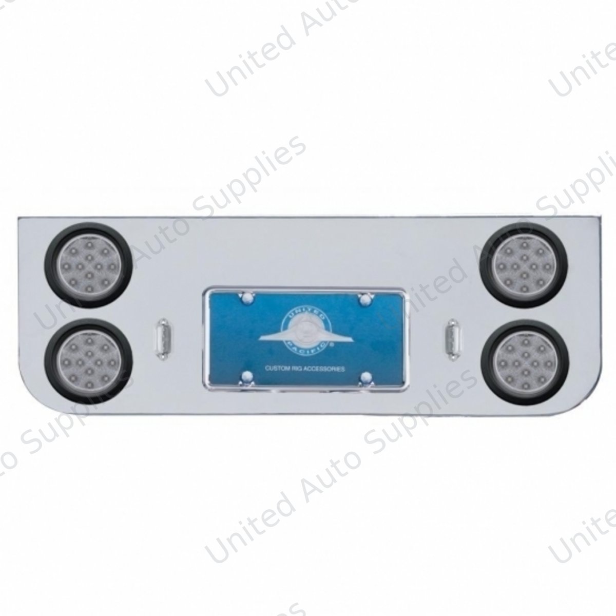 Chrome Rear Center Panel With Four 12 LED 4" Reflector Lights & Grommets - Red LED/Clear Lens