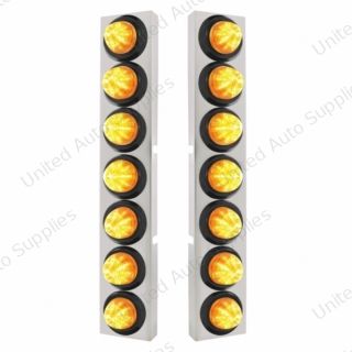 SS Front Air Cleaner Bracket With 14X 9 LED 2" Beehive Lights Bezel For KW Trucks -Amber LED & Lens