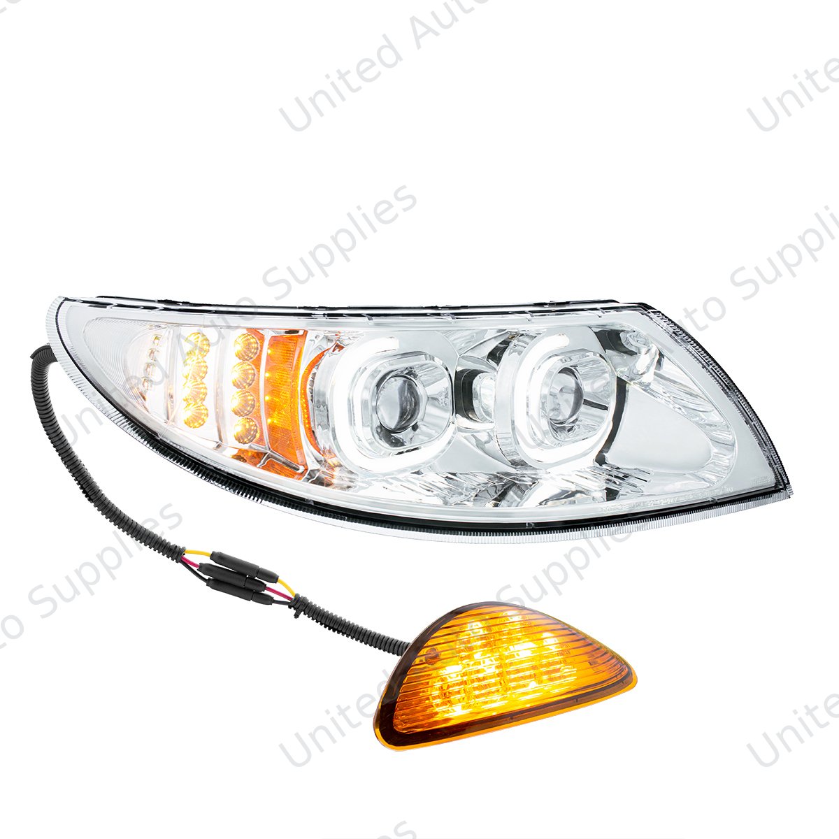 Chrome LED Projector Headlight With Rear Facing Turn Signal For International Durastar 2002-2018 - Passenger