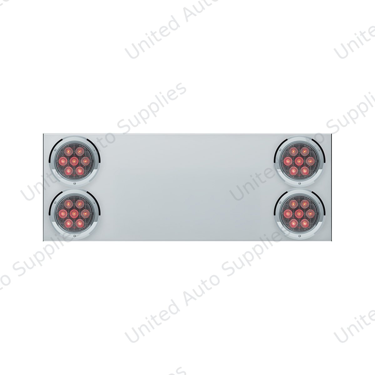 33-3/4" Stainless Rear Center Panel With Four 7 LED 4" Light & Bezel (No LP Holes)- Red LED/Clear Lens - CS