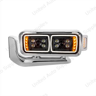 10 High Power LED "Blackout" Projection Headlight Assembly W/Mounting Arm & Turn Signal Side Pod - Driver Side