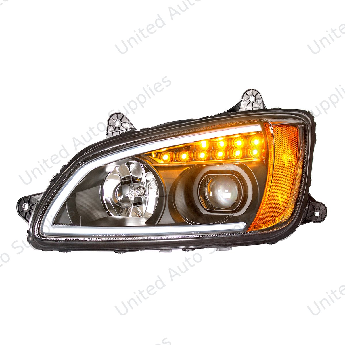 Blackout Projection Headlight With LED Turn Signal & Position Light For 2008-2017 Kenworth T660 - Driver