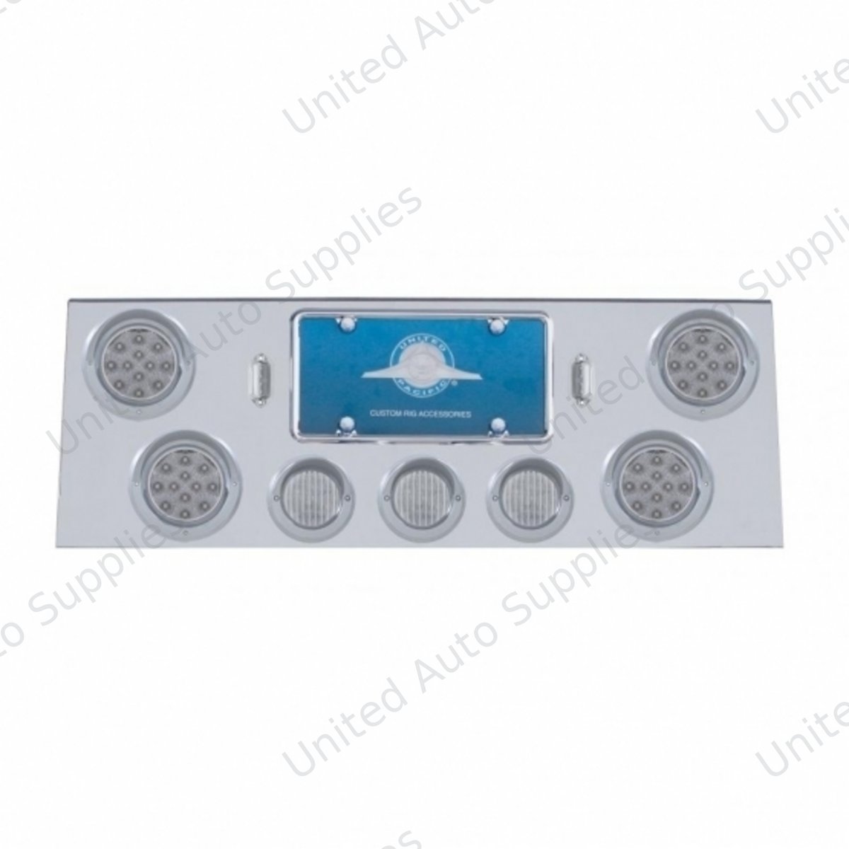 SS Rear Center Panel With 4X 12 LED 4" Reflector Light & 3X 13 LED 2.5" Light & Visor -Red LED/Clear Lens