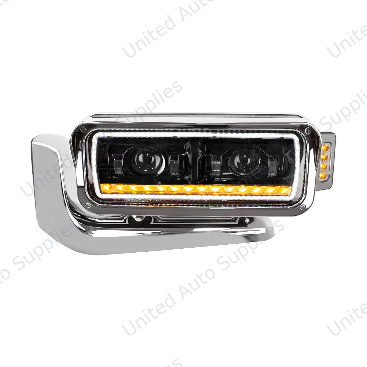 High Power LED Black Projection Headlight Assembly With Mounting Arm & Turn Signal - Driver