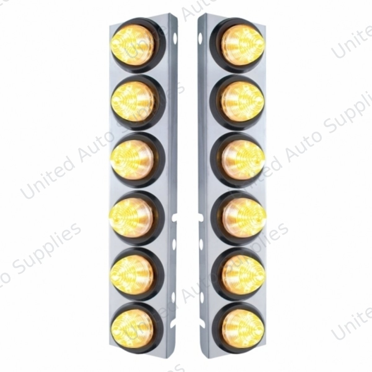SS Front Air Cleaner Bracket With 12X 9 LED 2" Beehive Lights For Peterbilt-Amber LED/Clear Lens