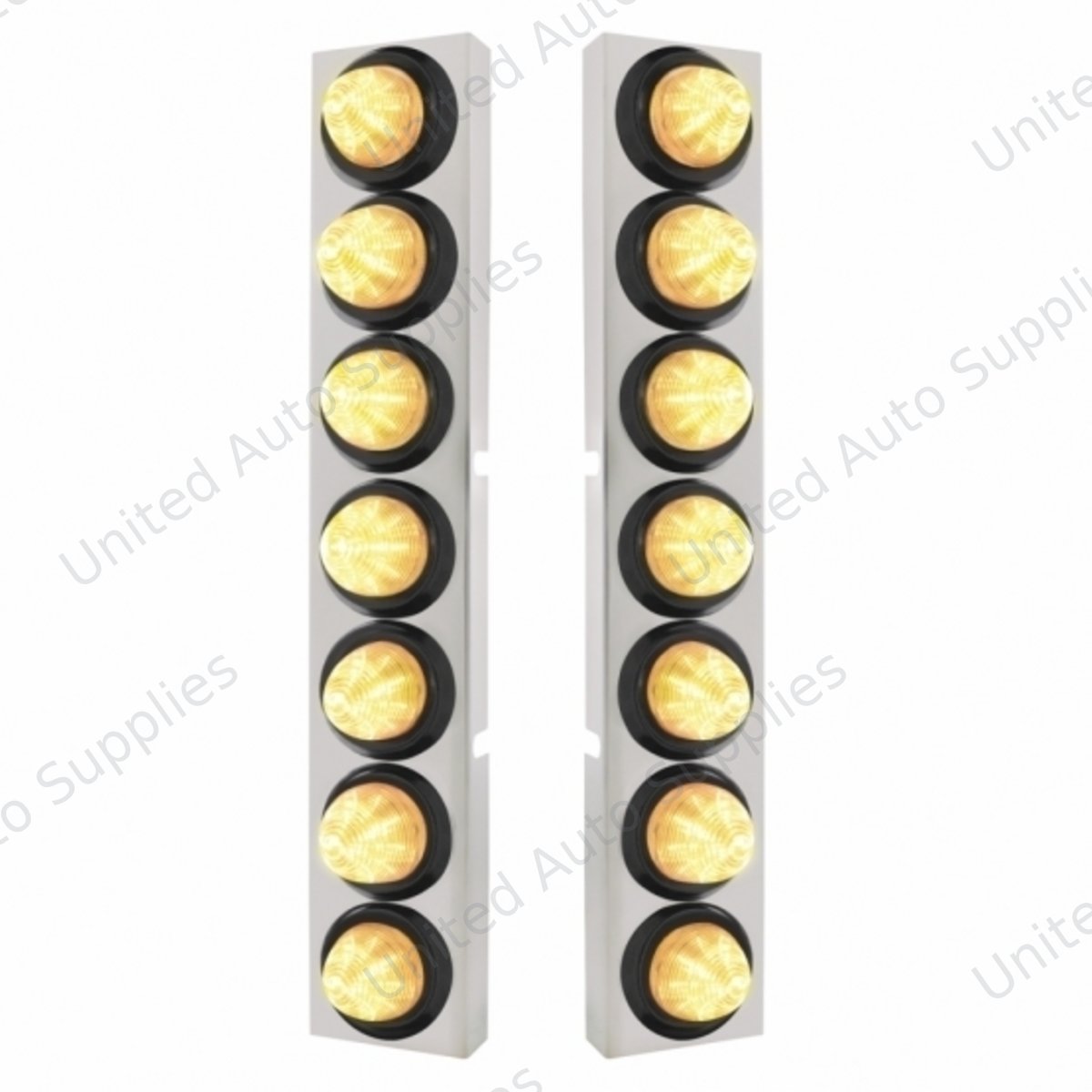 SS Front Air Cleaner Bracket With 14X 9 LED 2" Beehive Lights Bezel For KW Trucks -Amber LED/Clear Lens