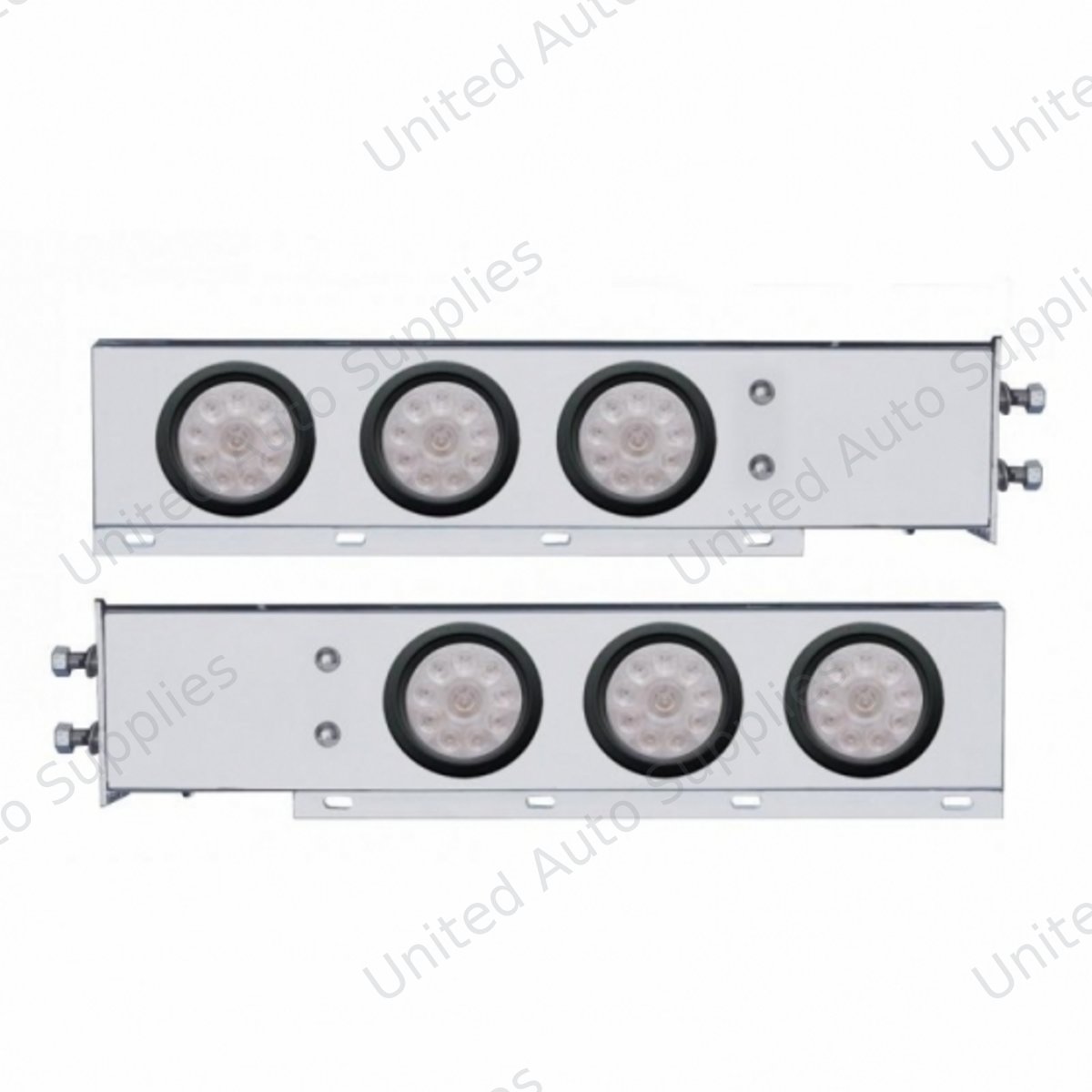 2.5" Bolt Pattern Chrome Spring Loaded Bar W/6X 4" 10 LED Lights -Red LED/Clear Lens (Pair)
