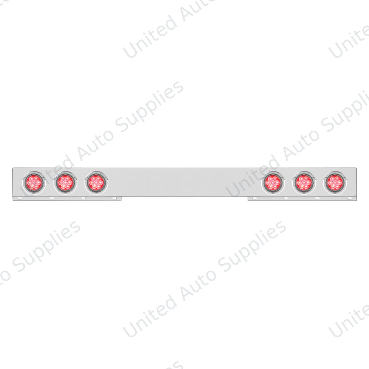 Chrome 1 Piece Rear Light Bar With Six 7 LED 4" Reflector Lights & Bezels - Red LED/Clear Lens