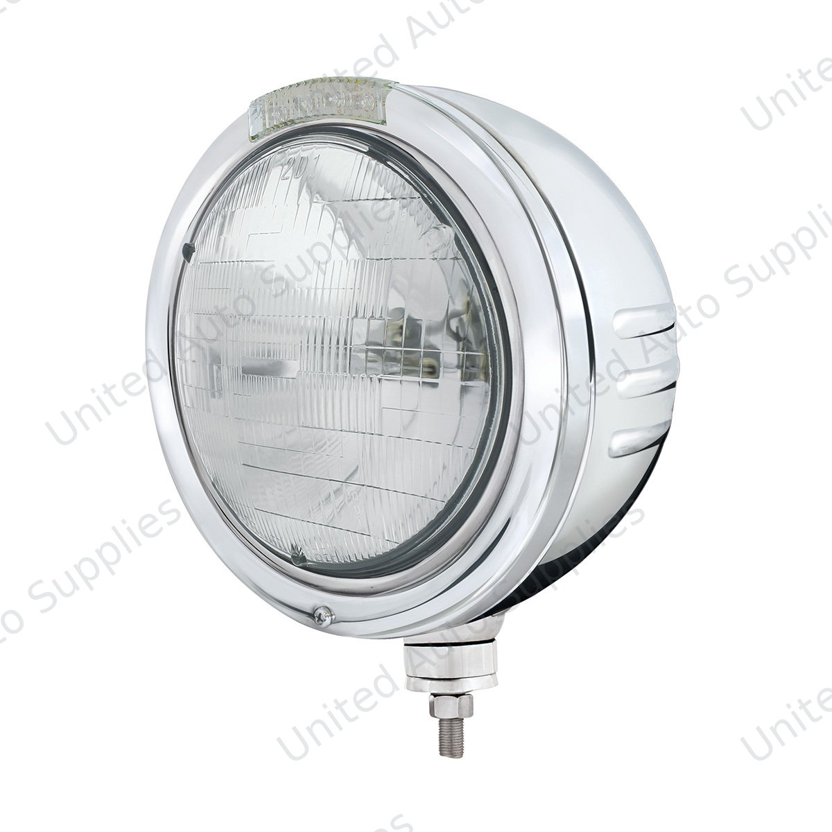 Stainless Steel Bullet Embossed Stripe Headlight H6024 & Dual Mode LED Signal - Clear Lens