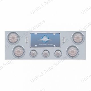 SS Rear Center Panel With 4X 10 LED 4" Light & 3X 13 LED 2.5" Beehive Light+Visor-Red LED/Clear Lens