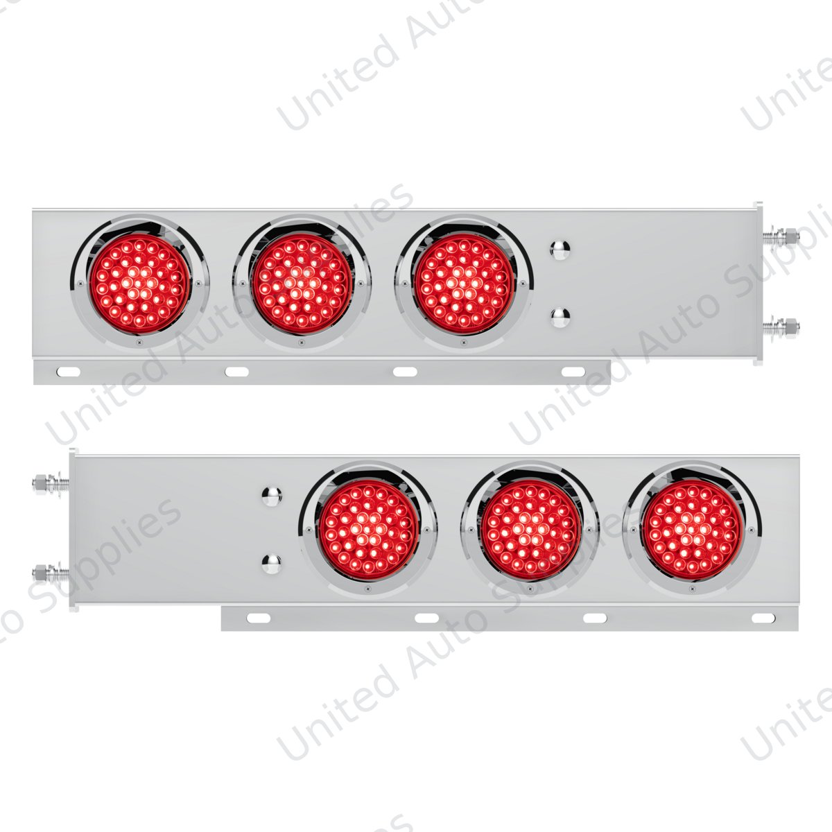 3-3/4" Bolt Pattern Deluxe SS Spring Loaded Bar W/6X 36 LED 4" Light & Visors -Red LED & Lens (Pair)