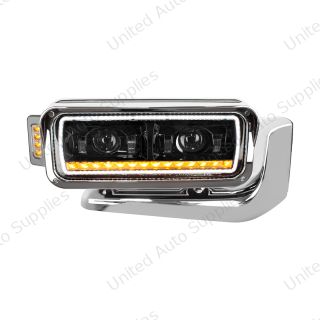 High Power LED Black Projection Headlight Assembly With Mounting Arm & Turn Signal - Passenger