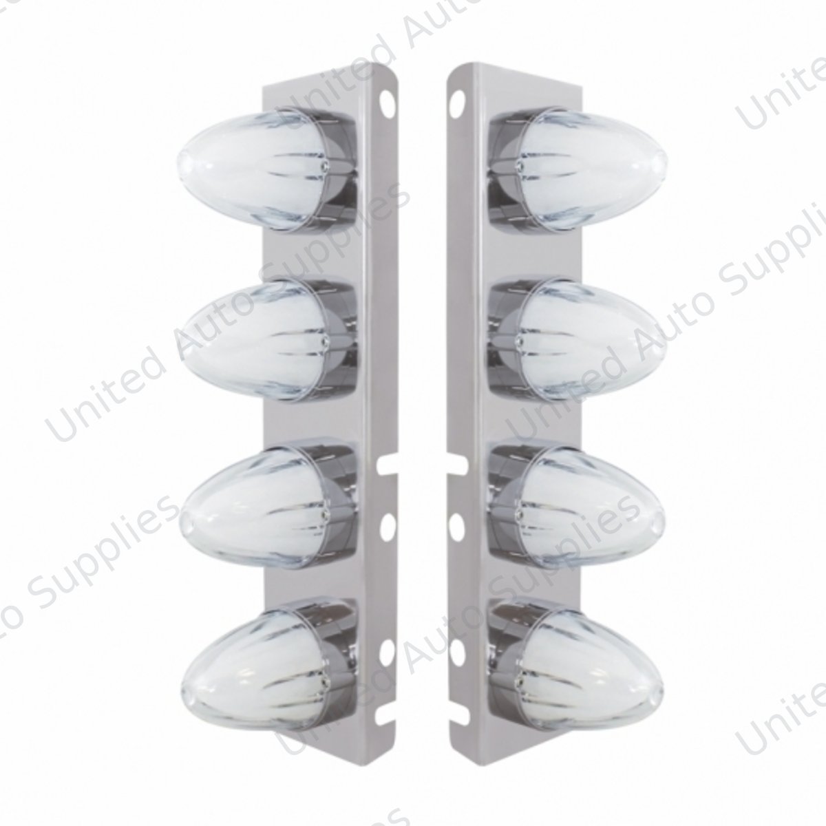 SS Front Air Cleaner Bracket With 8X 9 Amber LED Dual Function Watermelon GloLight For Peterbilt-Clear Lens