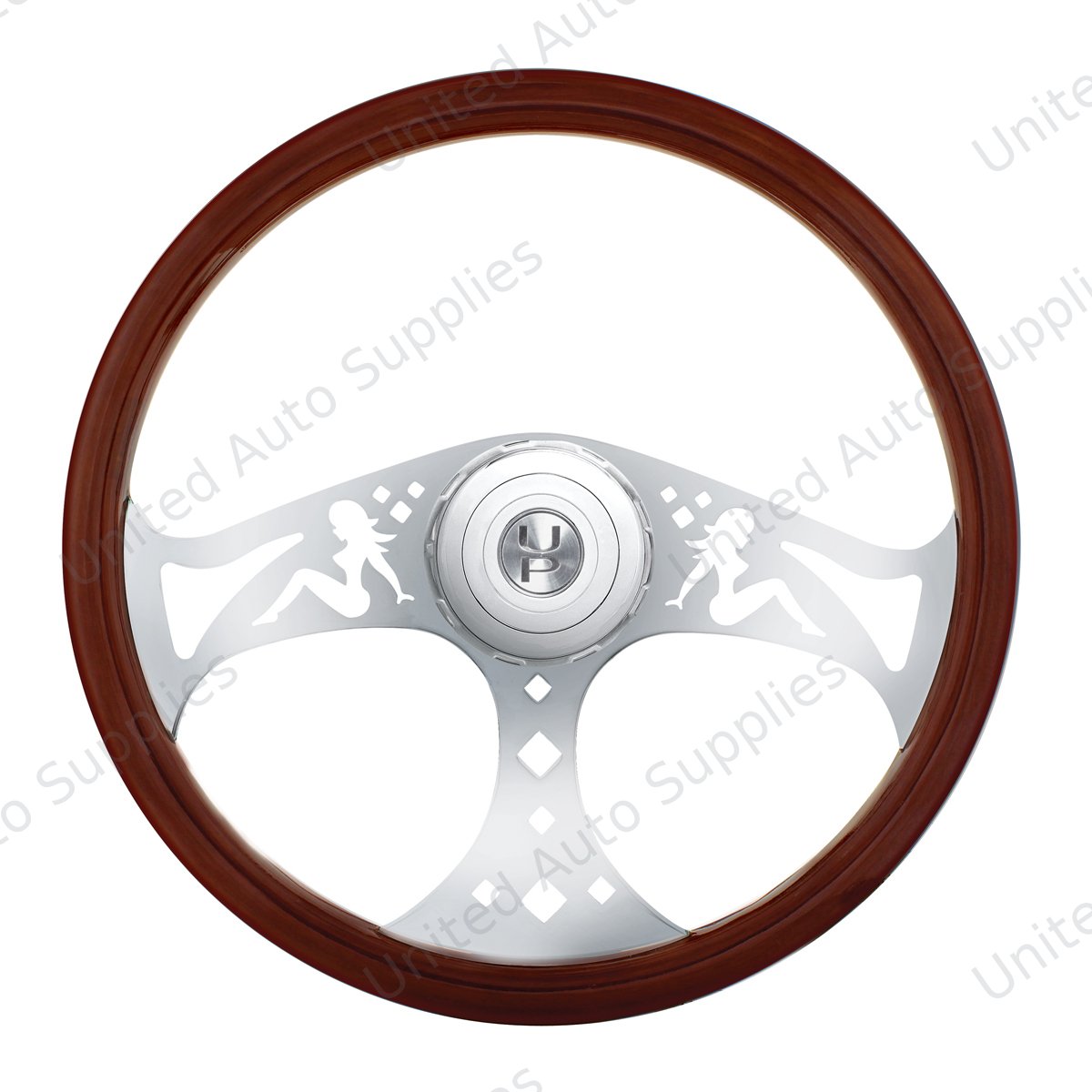 18" Chrome Lady Steering Wheel With Hub & Horn Button Kit For Peterbilt (1998-2005) & Kenworth (2001-2002)