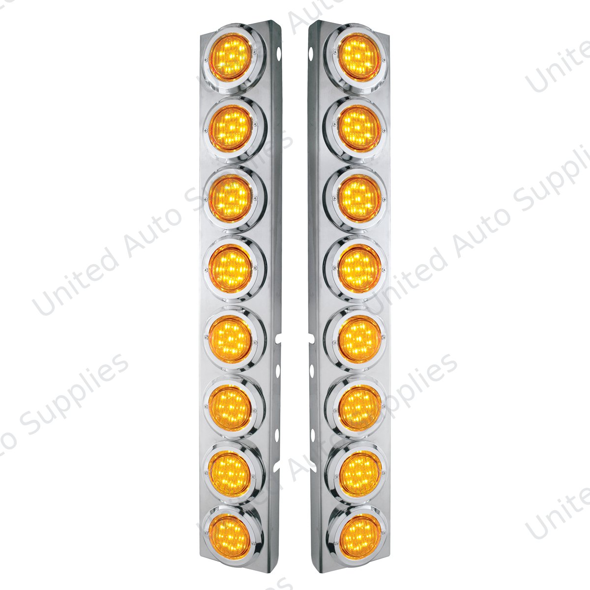 SS Front Air Cleaner Bracket With 16X 9 LED 2" Lights & Bezels For Peterbilt-Amber LED & Lens