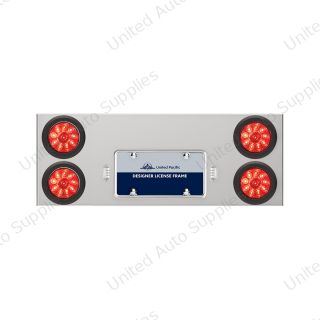 33-3/4" Stainless Rear Center Panel With Four 10 LED 4" Lights & Grommets - Red LED/Red Lens