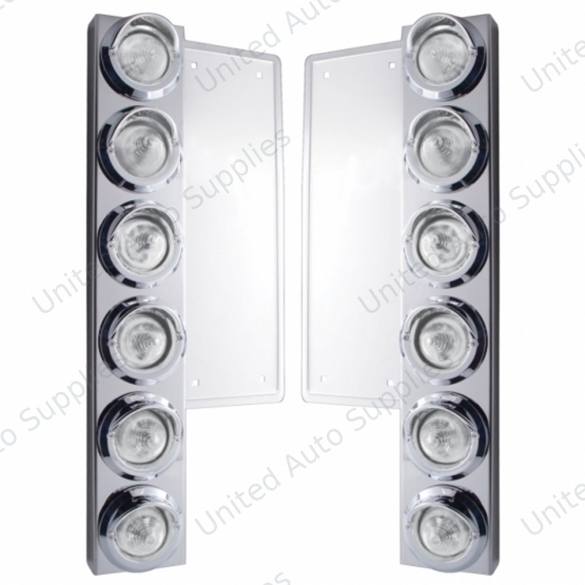 FL SS Front Air Cleaner Bracket W/12X 9 LED 2" Beehive Lights & Visors -Amber LED/Clear Lens