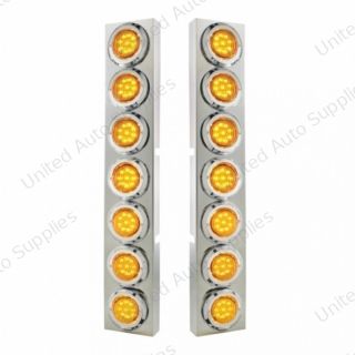 SS Front Air Cleaner Bracket With 14X 9 LED 2" Lights & Bezel For KW Trucks -Amber LED & Lens