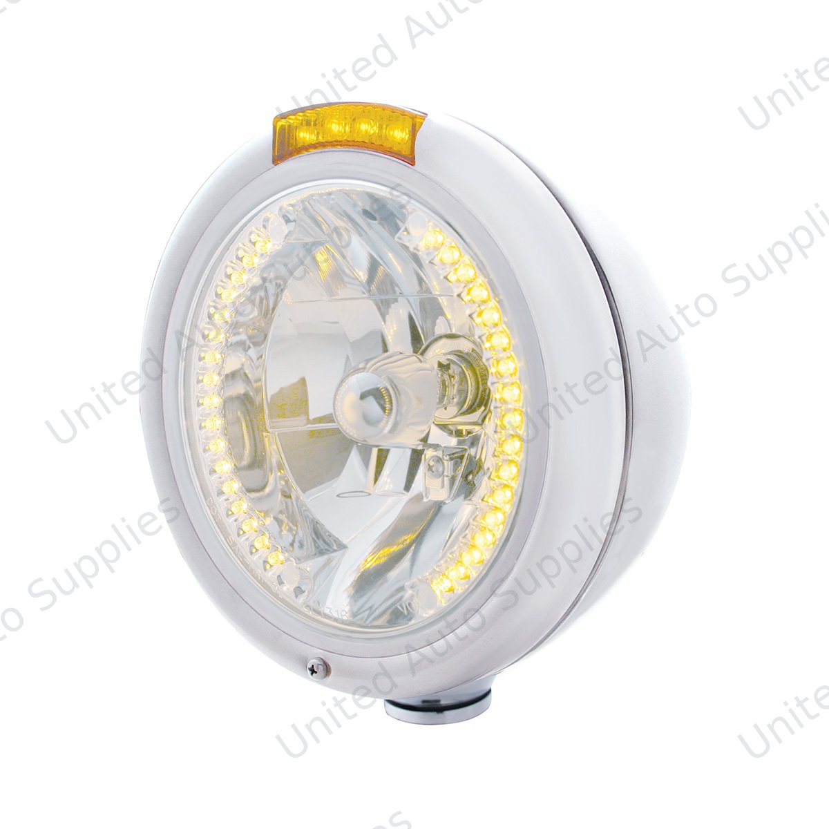 Chrome Classic Headlight H4 With 34 Amber LED & Dual Mode LED Signal - Amber Lens