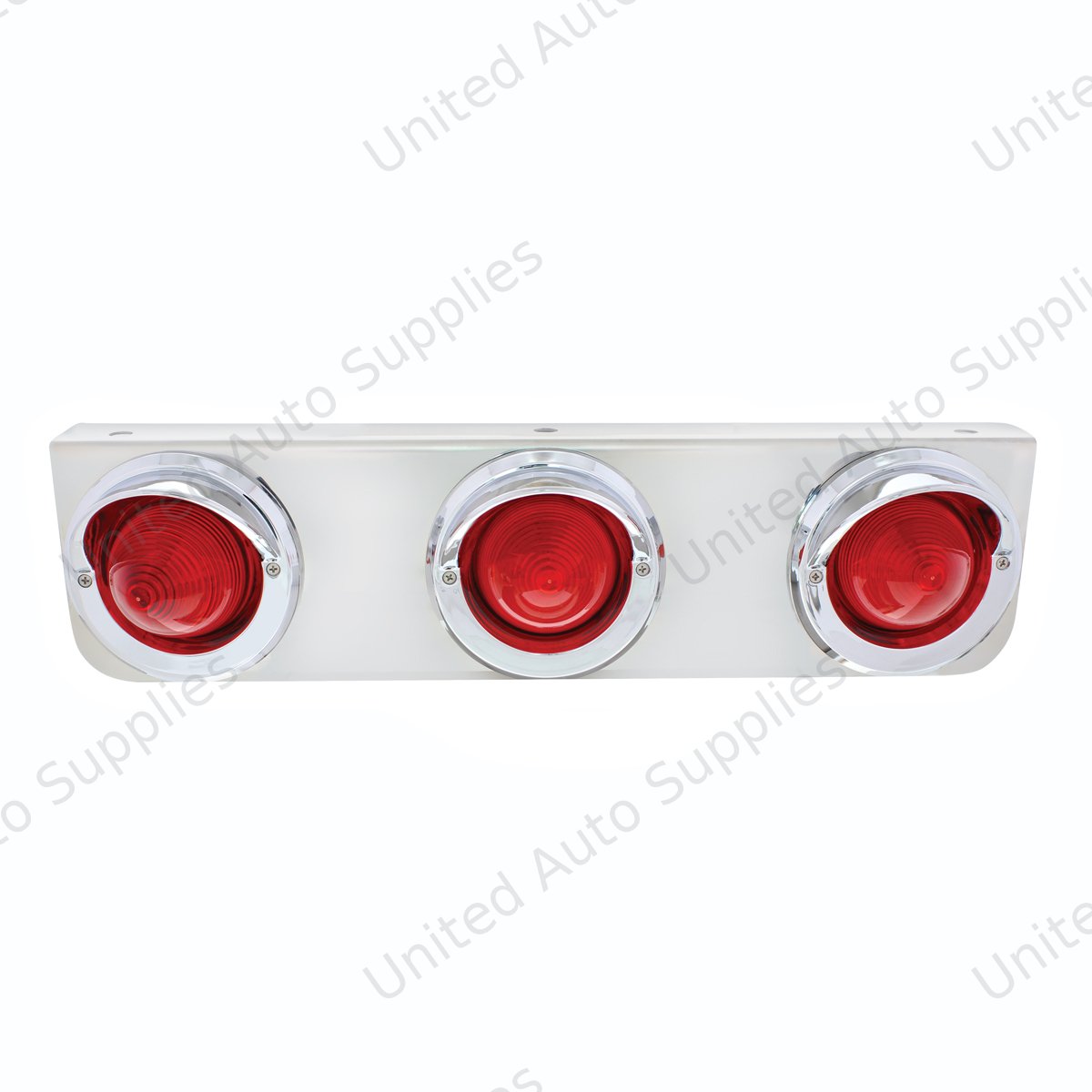 Stainless Steel Bracket With 3 Red Lights & Chrome Visor Bezels