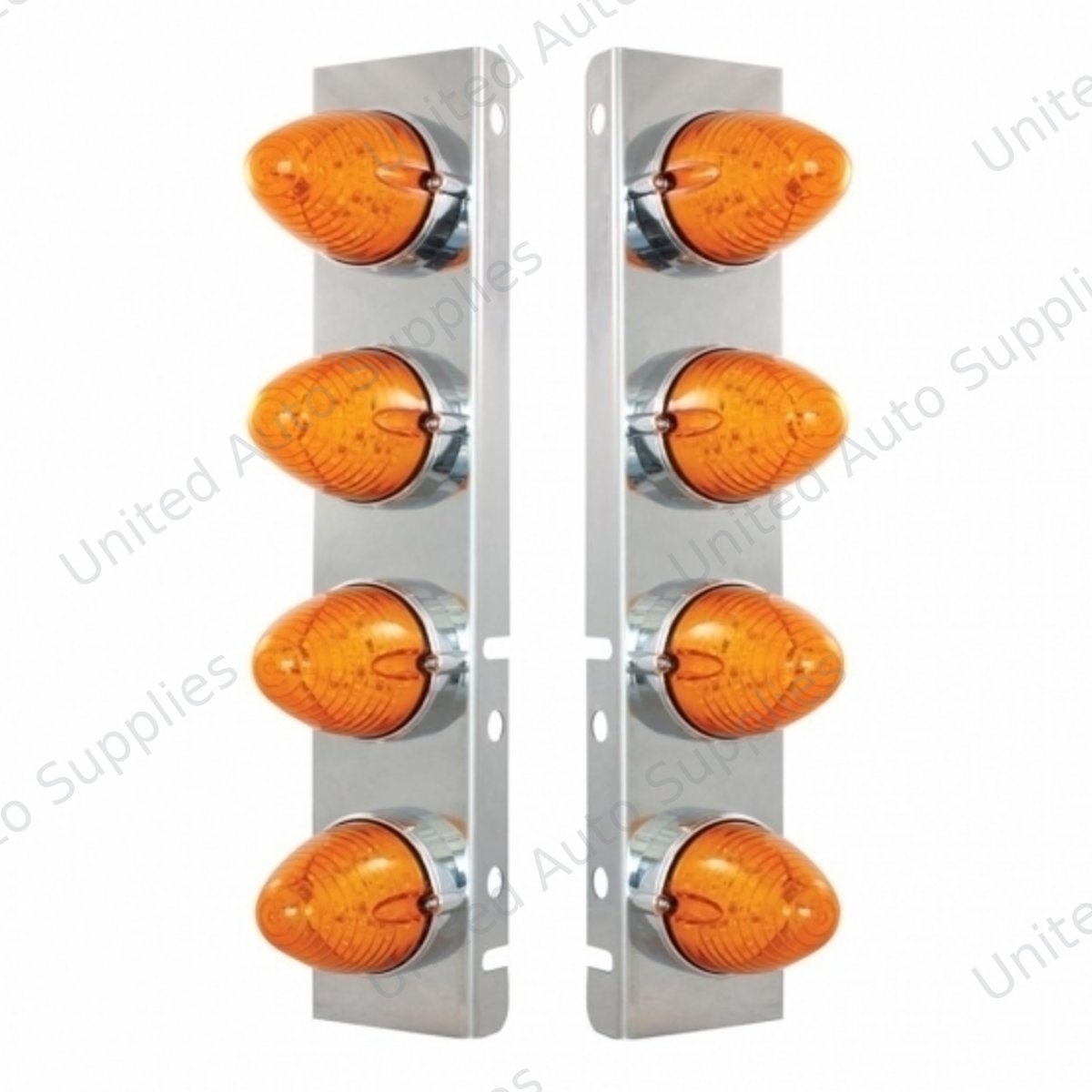 SS Front Air Cleaner Bracket With 8X 19 LED Beehive Lights & Bezels For Peterbilt-Amber LED & Lens
