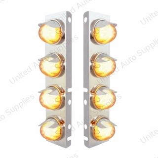 SS Front Air Cleaner Bracket With 8X 9 Amber LED Watermelon GloLight & Visors For Peterbilt-Clear Lens