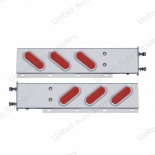 3-3/4" Bolt Pattern SS Spring Loaded Bar With 6 Oval 12 LED Lights & Bezel -Red LED & Lens (Pair)