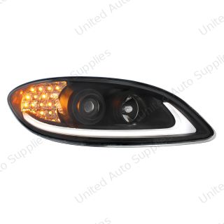 Black Projection Headlight With LED Turn Signal & Light Bar For 2006-2017 International Prostar - Passenger