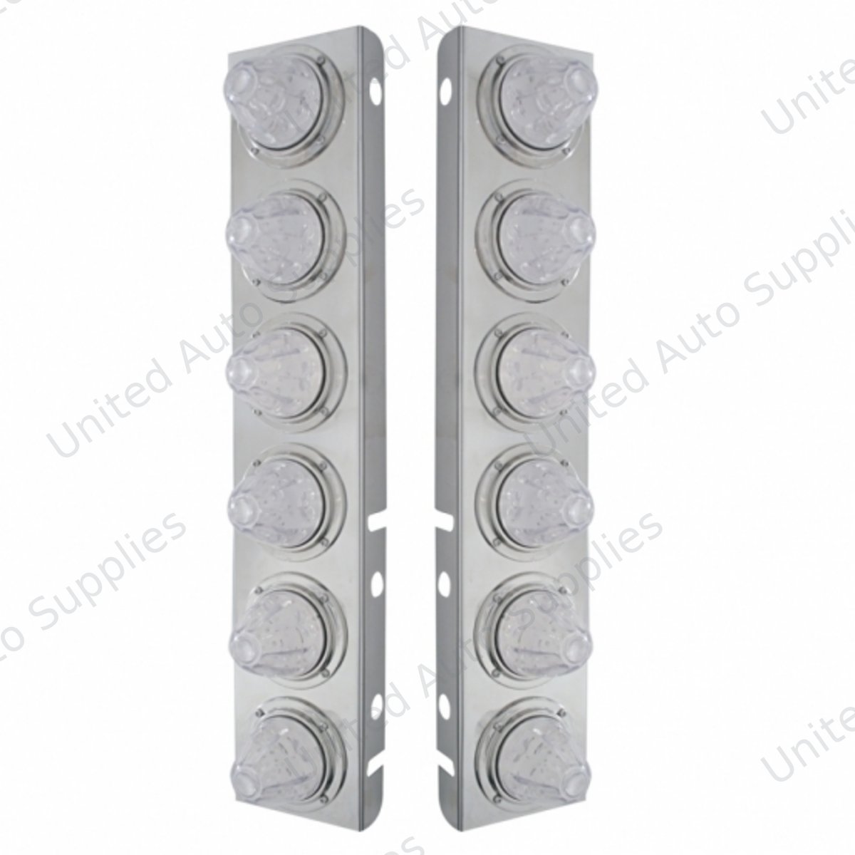 SS Front Air Cleaner Bracket With 12X 11 LED Watermelon Lights & Bezels For Peterbilt-Amber LED/Clear Lens
