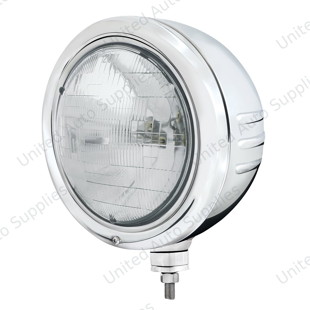 Stainless Classic Embossed Stripe Headlight Housing With H6024 Halogen Headlight