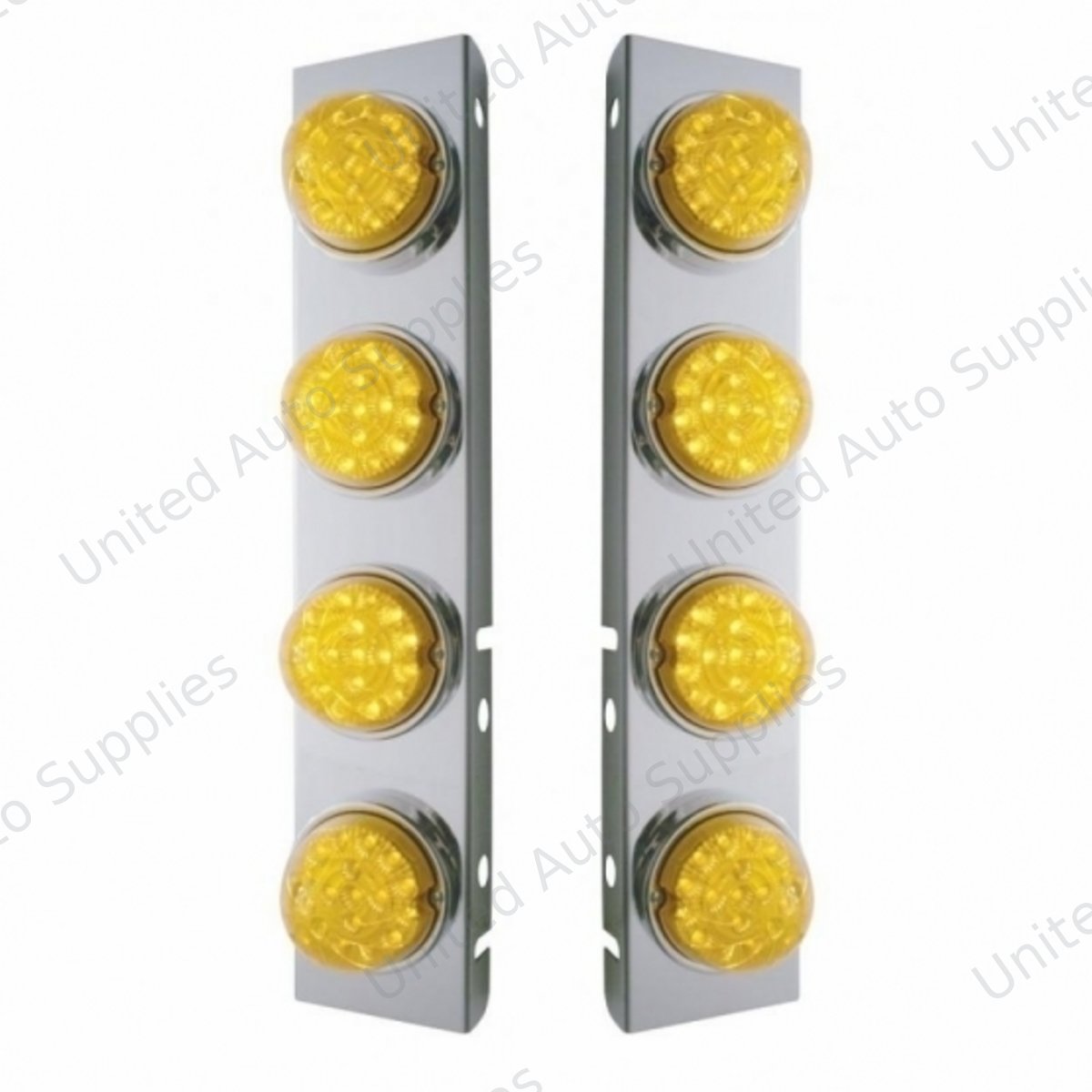 SS Front Air Cleaner Bracket With 8X 17 Amber LED Dual Function Reflector Lights & SS Bezels For Peterbilt-Amber Lens