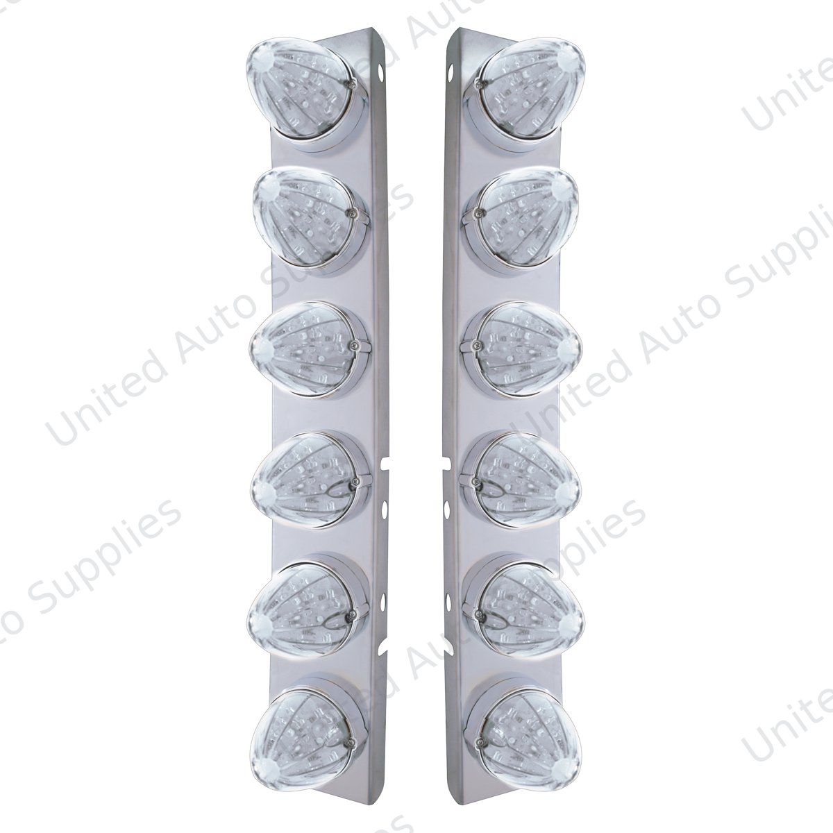 SS Front Air Cleaner Bracket With 12X 19 LED Watermelon Lights & Bezels For Peterbilt-Amber LED/Clear Lens