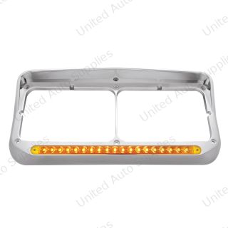 Chrome Rectangular Dual Headlight Bezel With Visor & 19 LED Light Bar - Amber LED/Amber Lens