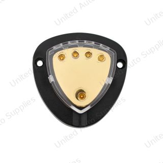 Gold Distribution Block with (1) 4 AWG input and (4) 8 AWG outputs, Triangular Shape 1 Pc.