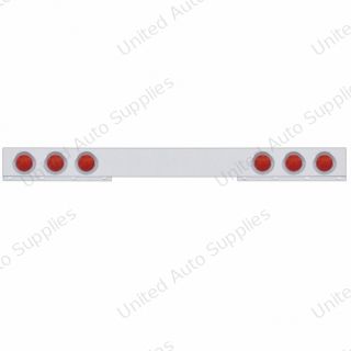 Stainless 1 Piece Rear Light Bar With Six 7 LED 4" Reflector Lights & Visors - Red LED/Red Lens