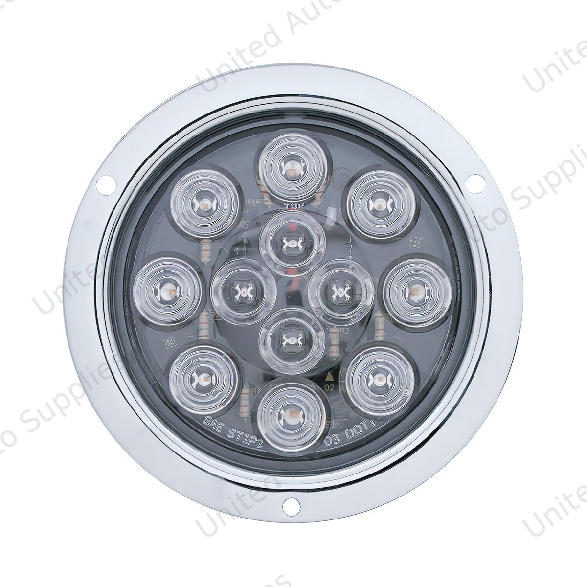 12 LED 4" Round Flange Mount Light (Stop, Turn & Tail) - Red LED/Clear Lens