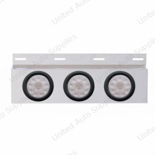 Stainless Top Mud Flap Plate With 3X 10 LED 4" Lights & Grommets - Red LED/Clear Lens (Each)