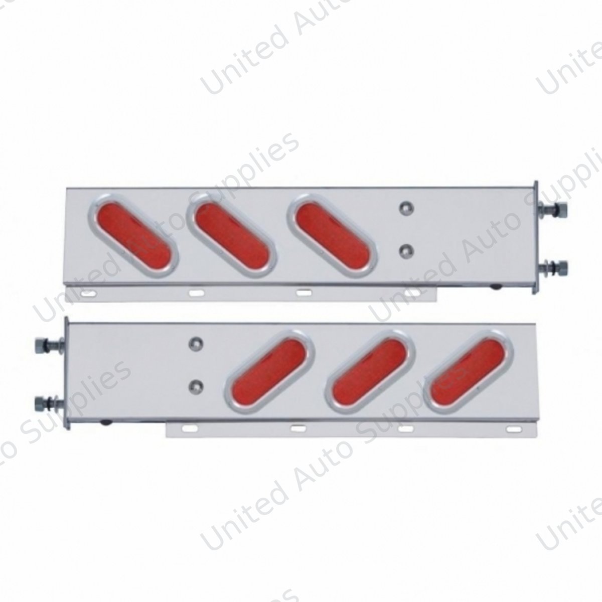 3-3/4" Bolt Pattern SS Spring Loaded Bar With 6" Oval 19 LED Lights & Bezel -Red LED & Lens (Pair)