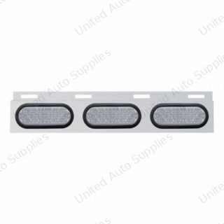 Stainless Top Mud Flap Plate With 3X 19 LED 6" Oval Lights & Grommets - Red LED/Clear Lens (Each)