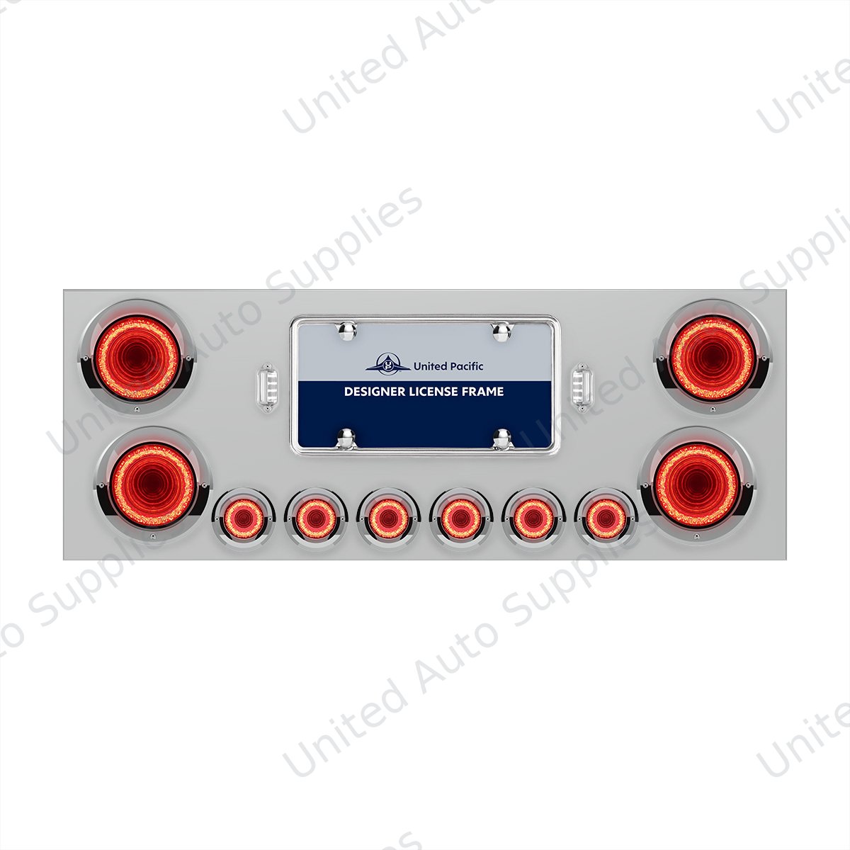 SS Rear Center Panel With Four 23 LED 4" Lights & Six 9 LED 2" Mirage Lights & Visors - Red LED/Clear Lens