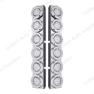 SS Rear Air Cleaner Bracket With 12X 9 LED 2" Reflector Lights & Bezels For Peterbilt-Red LED/Clear Lens