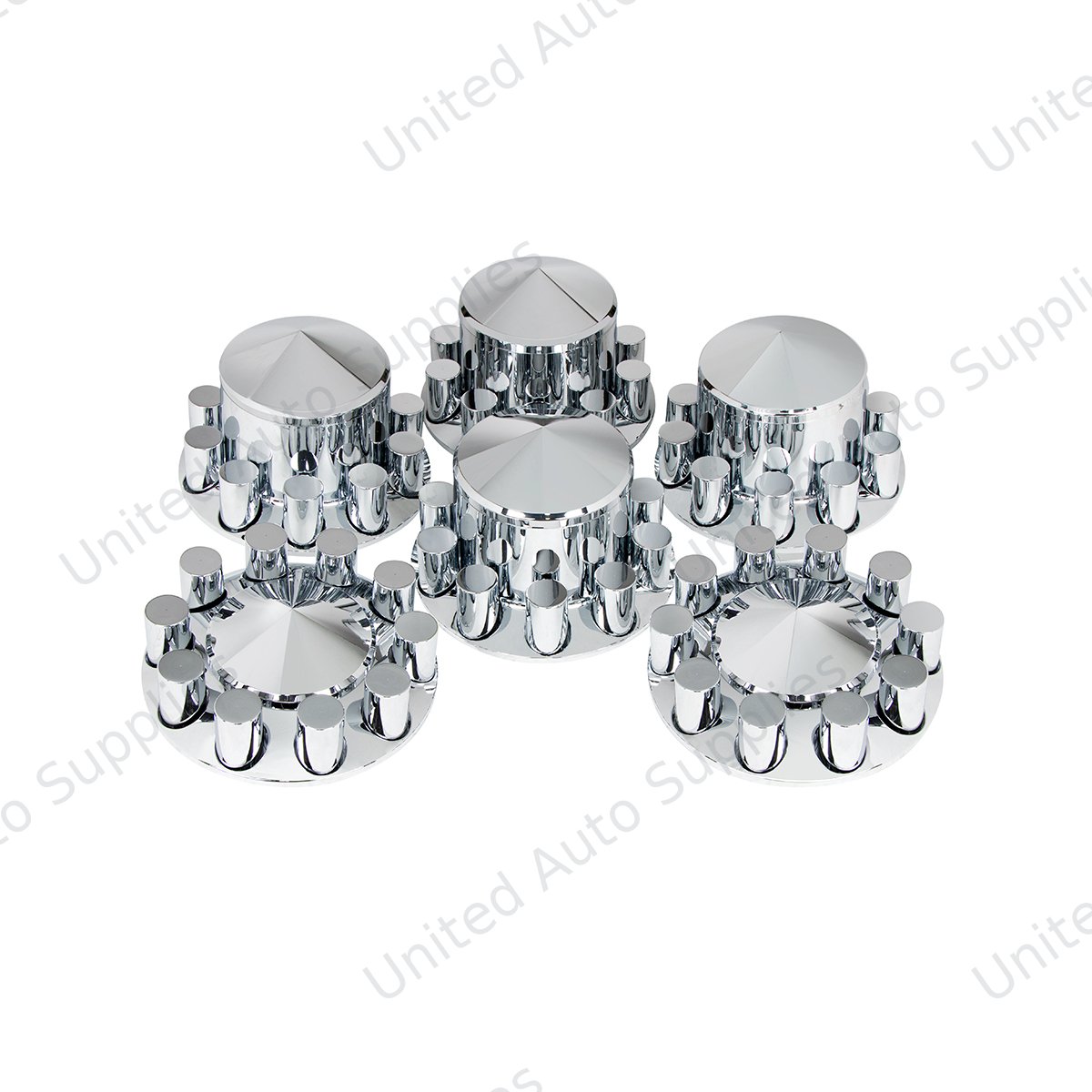 Pointed Axle Cover Combo Kit With 33mm Cylinder Thread-On Nut Covers - Chrome