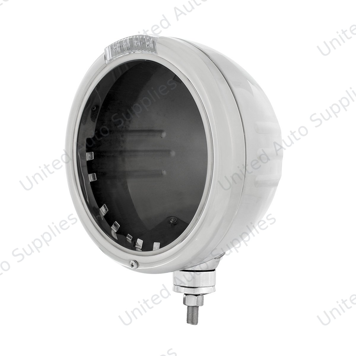 Stainless Steel Classic Stripe Headlight No Bulb With LED Signal - Clear Lens
