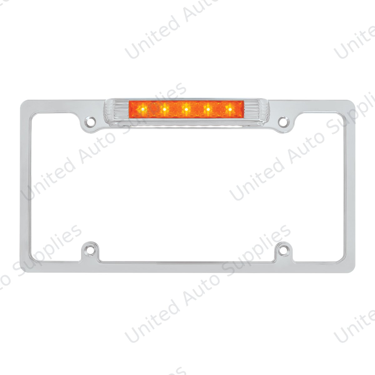 Chrome License Plate Frame With Auxiliary Light - Amber LED/Amber Lens