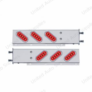 3-3/4" Bolt Pattern SS Spring Loaded Bar With 6X 22 Red LED 6" Oval GloLight & Visor -Clear Lens (Pair)