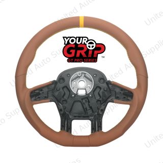 18" YourGrip GT PRO Leather Steering Wheel For 2012-2021 Peterbilt 579 & 2013-2021 Kenworth T680-Brown