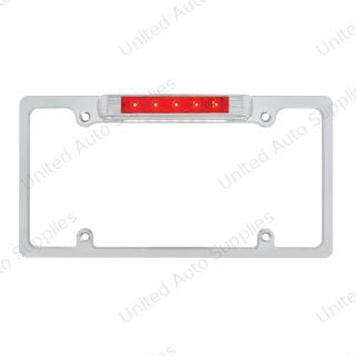 Chrome License Plate Frame With Third Brake Light -Red LED & Lens