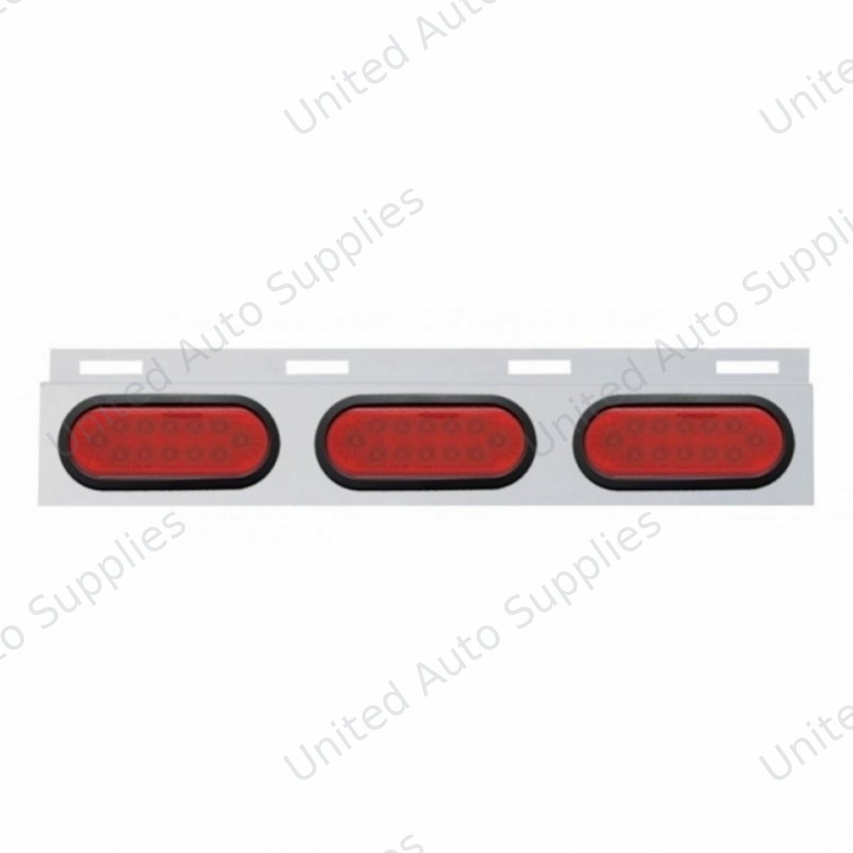 Stainless Top Mud Flap Plate With Three 12 LED Lights & Grommet - Red LED/Red Lens (Each)