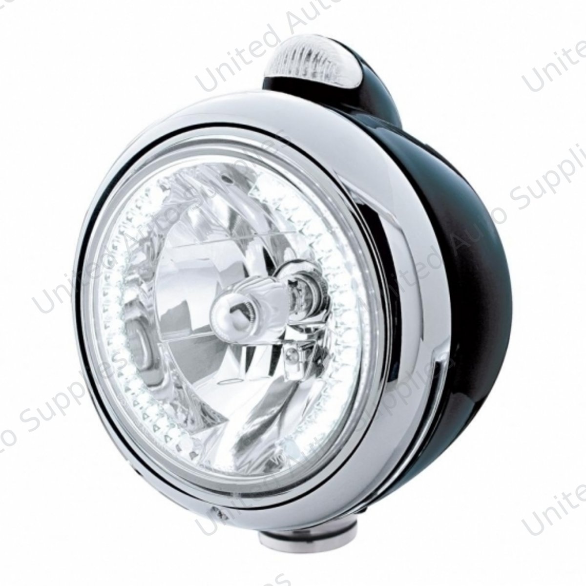 Black Guide 682-C Headlight H4 With White LED & LED Signal - Clear Lens